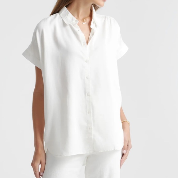Quince Vintage Wash Tencel Camp Shirt White Button-Up Top XL - Picture 9 of 10